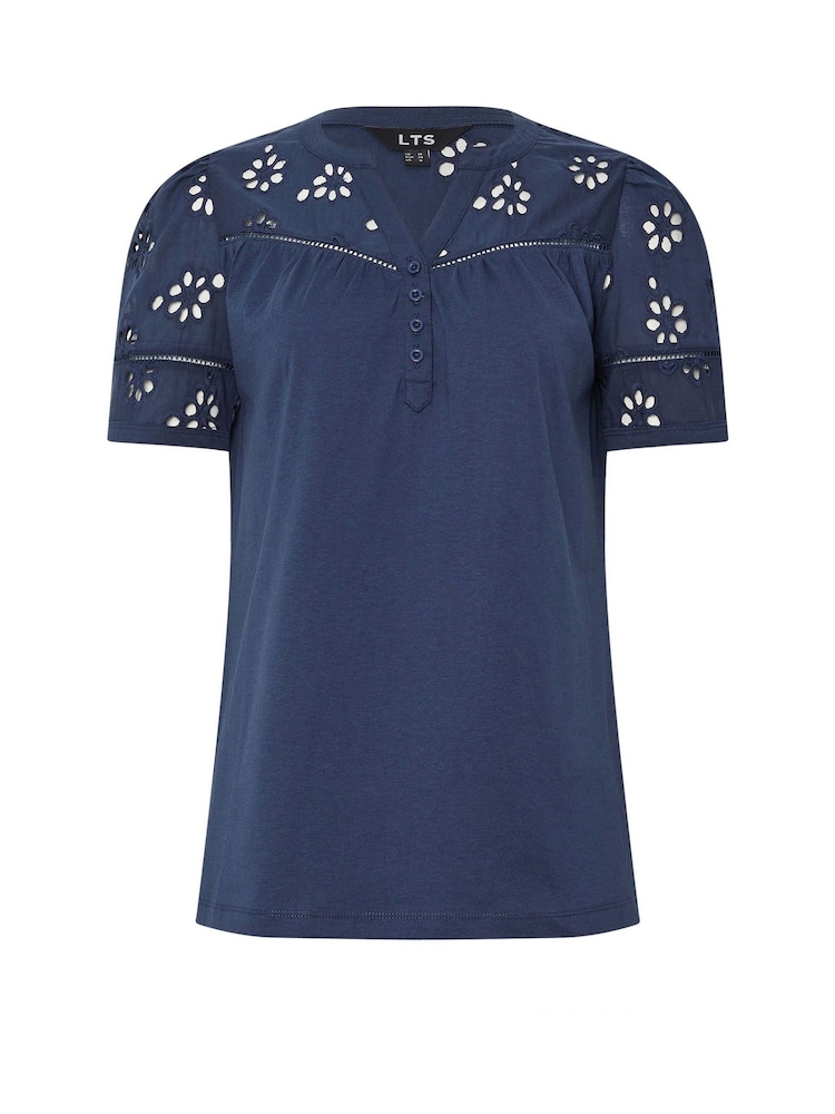 Long Tall Sally Blue Broidery Yoke 100% Cotton T-Shirt - Image 6 of 6