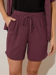 Long Tall Sally Purple Crinkle 100% Cotton Shorts - Image 4 of 5
