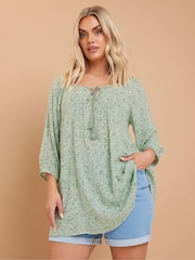 Yours Curve Green Boho Long Sleeve Blouse - Image 1 of 5