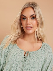 Yours Curve Green Boho Long Sleeve Blouse - Image 4 of 5