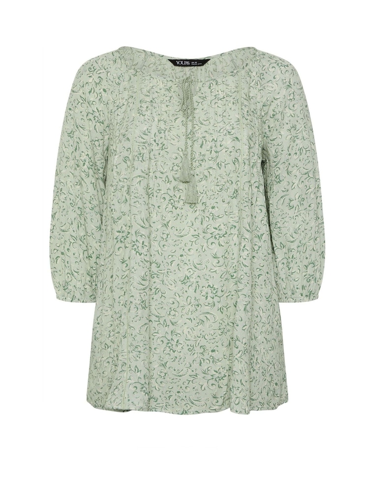 Yours Curve Green Boho Long Sleeve Blouse - Image 5 of 5