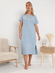 Yours Curve Blue Floral Print Midaxi 100% Cotton Nightdress 2 Pack - Image 2 of 8
