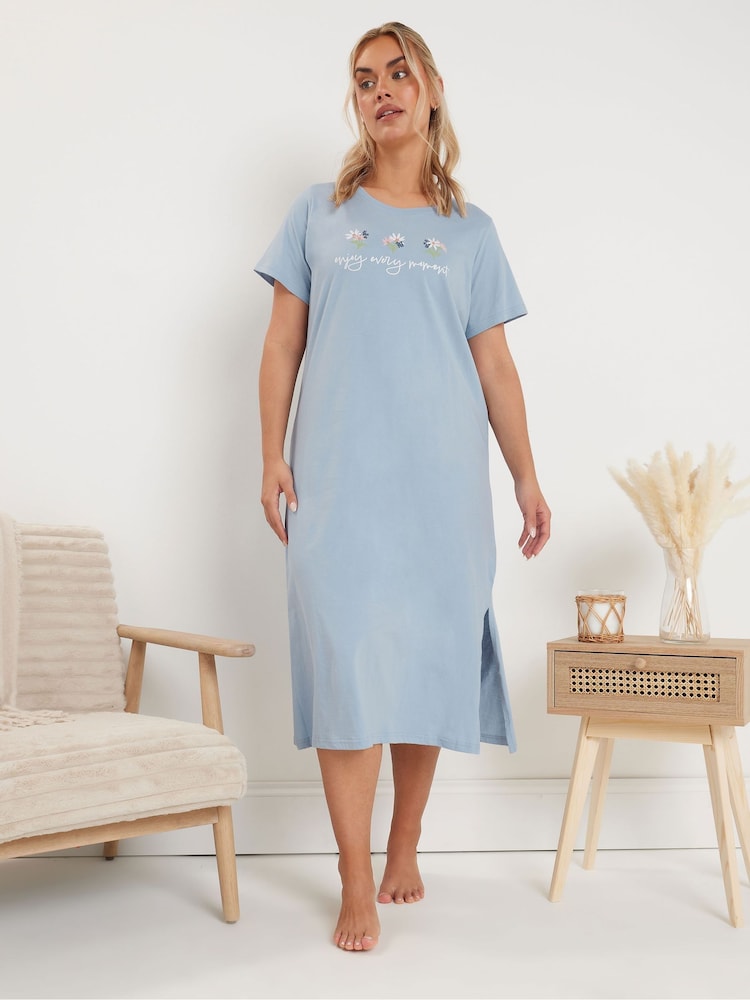 Yours Curve Blue Floral Print Midaxi 100% Cotton Nightdress 2 Pack - Image 2 of 8
