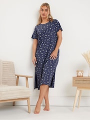 Yours Curve Blue Floral Print Midaxi 100% Cotton Nightdress 2 Pack - Image 3 of 8