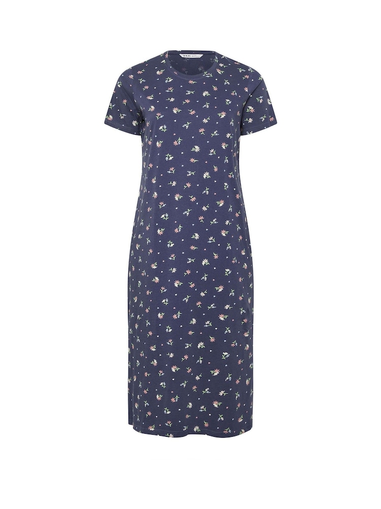 Yours Curve Blue Floral Print Midaxi 100% Cotton Nightdress 2 Pack - Image 8 of 8