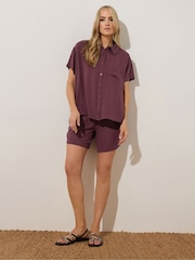 Long Tall Sally Purple Crinkle Short Sleeve 100% Cotton Shirt - Image 2 of 6