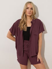 Long Tall Sally Purple Crinkle Short Sleeve 100% Cotton Shirt - Image 3 of 6