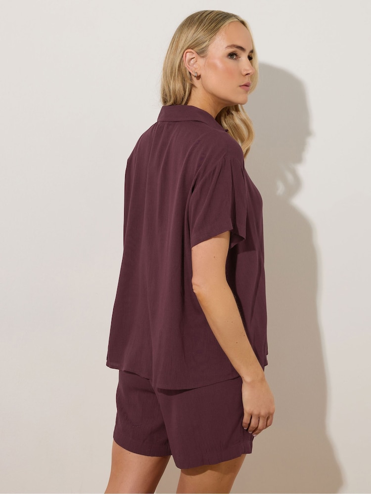Long Tall Sally Purple Crinkle Short Sleeve 100% Cotton Shirt - Image 4 of 6