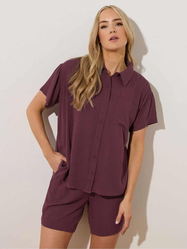 Long Tall Sally Purple Crinkle Short Sleeve 100% Cotton Shirt - Image 5 of 6