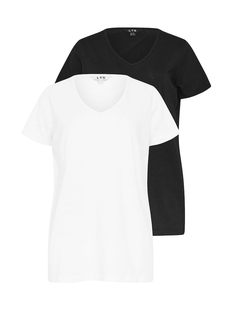 Negro - Pack de 2 camisetas de algodón 100 % con cuello en pico de Long Tall Sally - Imagen 1 de 8