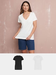 Negro - Pack de 2 camisetas de algodón 100 % con cuello en pico de Long Tall Sally - Imagen 2 de 8