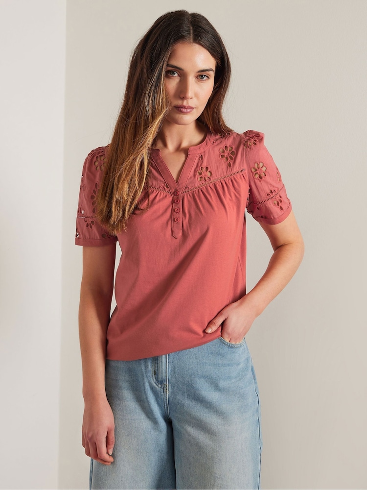 Long Tall Sally Pink Broidery Yoke 100% Cotton T-Shirt - Image 2 of 5