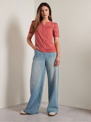 Long Tall Sally Pink Broidery Yoke 100% Cotton T-Shirt - Image 3 of 5