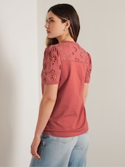 Long Tall Sally Pink Broidery Yoke 100% Cotton T-Shirt - Image 4 of 5