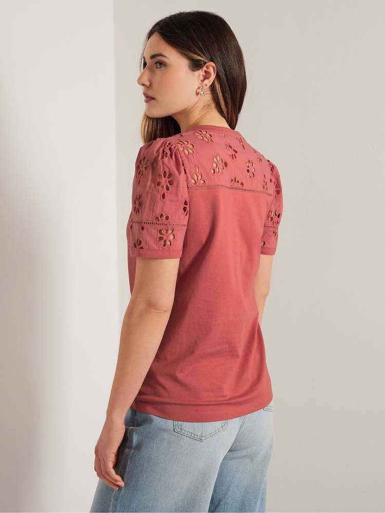 Long Tall Sally Pink Broidery Yoke 100% Cotton T-Shirt - Image 4 of 5
