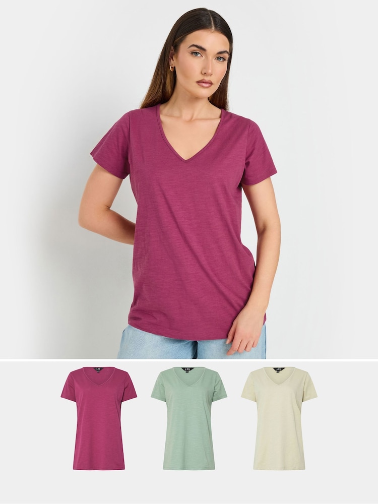 Long Tall Sally Green V-Neck 100% Cotton T-Shirts 3 Pack - Image 1 of 6