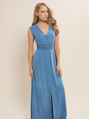 Синий - Платье с эффектом кислотной стирки и присборенной талией Long Tall Sally - Изображение 3 из 5