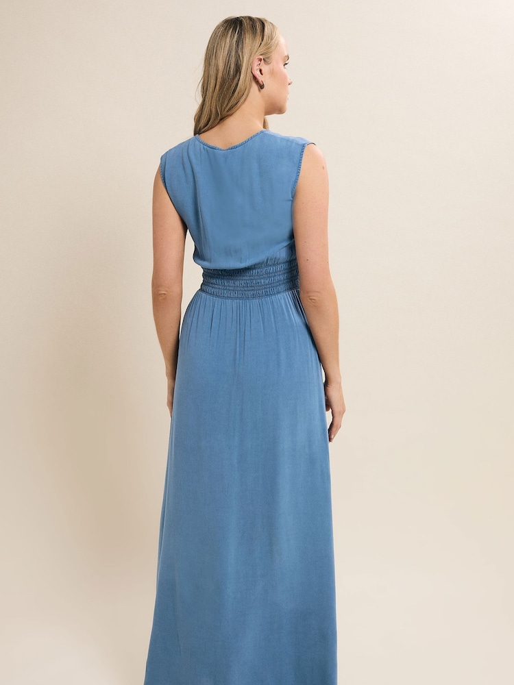 Long Tall Sally Blue Acid Wash Shirred Waist Dress - Image 4 of 5