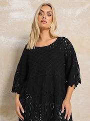 Yours Curve Black Crochet Tunic Blouse - Image 1 of 6