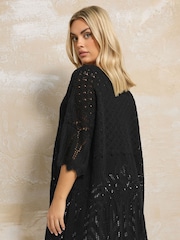 Yours Curve Black Crochet Tunic Blouse - Image 3 of 6