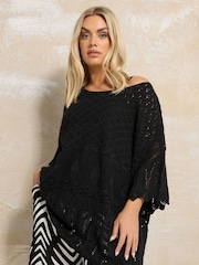 Yours Curve Black Crochet Tunic Blouse - Image 4 of 6