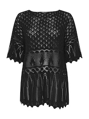 Yours Curve Black Crochet Tunic Blouse - Image 6 of 6
