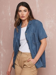 Long Tall Sally Blue Button Collar Chambry Shirt - Image 1 of 5