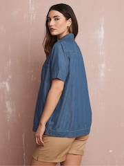 Long Tall Sally Blue Button Collar Chambry Shirt - Image 3 of 5