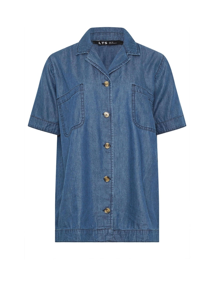 Long Tall Sally Blue Button Collar Chambry Shirt - Image 5 of 5