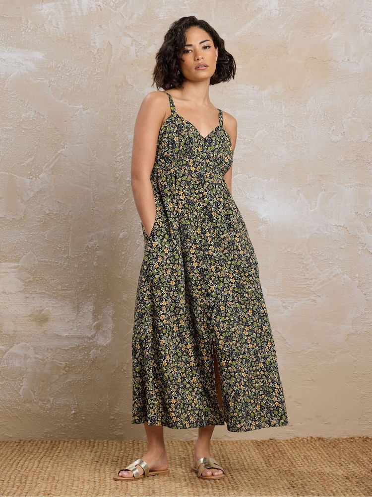 PixieGirl Petite Black Ditsy Strap Midi Dress - Image 1 of 5