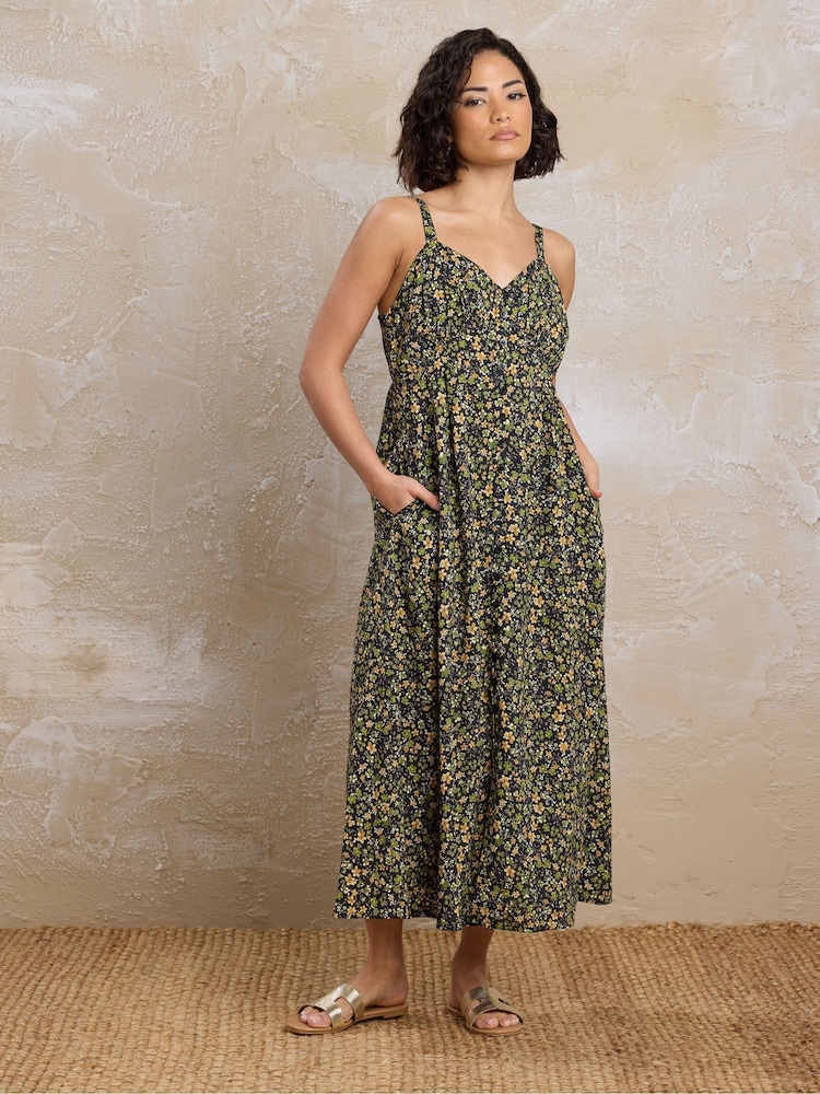PixieGirl Petite Black Ditsy Strap Midi Dress - Image 2 of 5