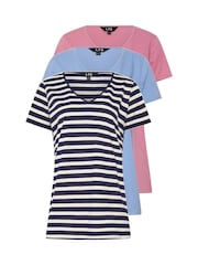 Long Tall Sally Blue Slub 100% Cotton T-Shirts 3 Pack - Image 6 of 9