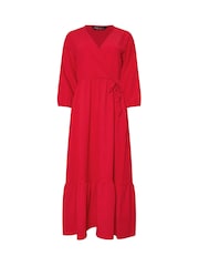 M&Co Red 3/4 Sleeve Wrap Tiered Dress - Image 1 of 1