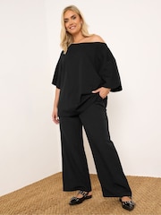 Yours Curve Black Boatneck Boxy 100% Cotton T-Shirt - Image 1 of 6