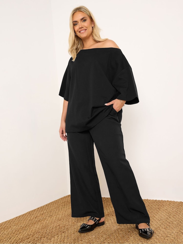 Yours Curve Black Boatneck Boxy 100% Cotton T-Shirt - Image 1 of 6