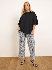 Yours Curve Black Boatneck Boxy 100% Cotton T-Shirt - Image 2 of 6