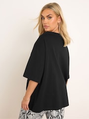 Yours Curve Black Boatneck Boxy 100% Cotton T-Shirt - Image 3 of 6