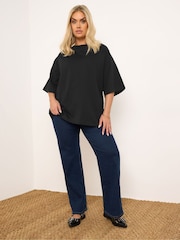 Yours Curve Black Boatneck Boxy 100% Cotton T-Shirt - Image 5 of 6