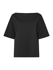 Yours Curve Black Boatneck Boxy 100% Cotton T-Shirt - Image 6 of 6