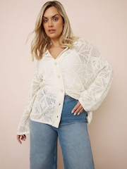 Yours Curve White Collar Crochet Cardigan - Image 1 of 5