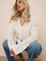 Yours Curve White Collar Crochet Cardigan - Image 2 of 5