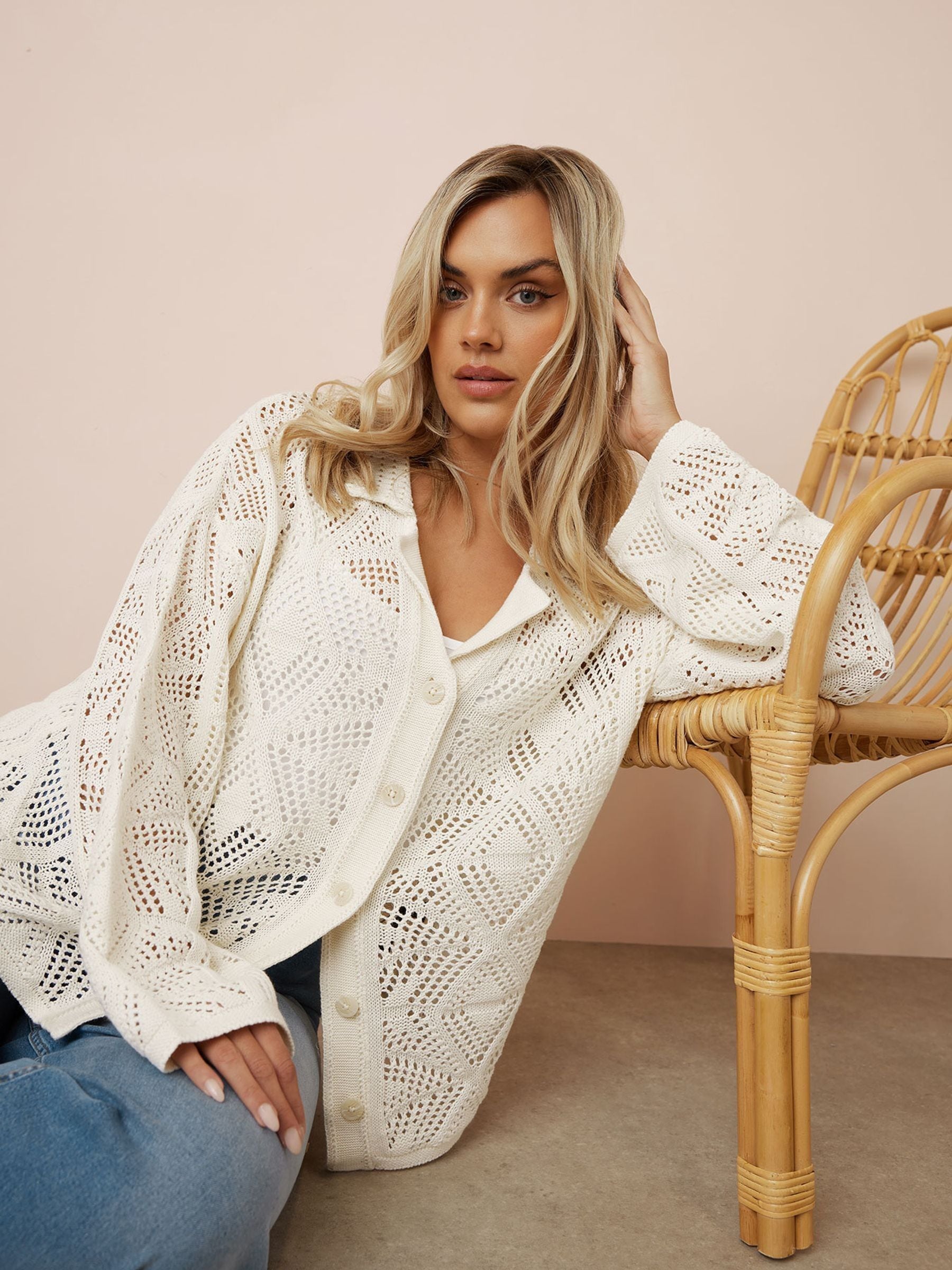 Buy Yours Curve White Collar Crochet Cardigan from Next USA