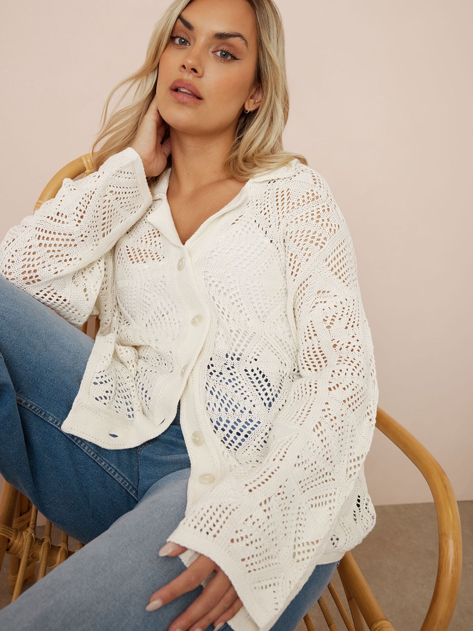 Buy Yours Curve White Collar Crochet Cardigan from Next USA