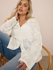 Yours Curve White Collar Crochet Cardigan - Image 4 of 5