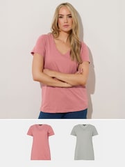 Rosa - Pack de 2 camisetas de algodón 100 % con cuello en pico de Long Tall Sally - Imagen 1 de 8