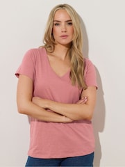Rosa - Pack de 2 camisetas de algodón 100 % con cuello en pico de Long Tall Sally - Imagen 2 de 8