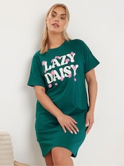 Yours Curve Green Lazy Daisy Sleep 100% Cotton T-Shirts 2 Pack - Image 2 of 8