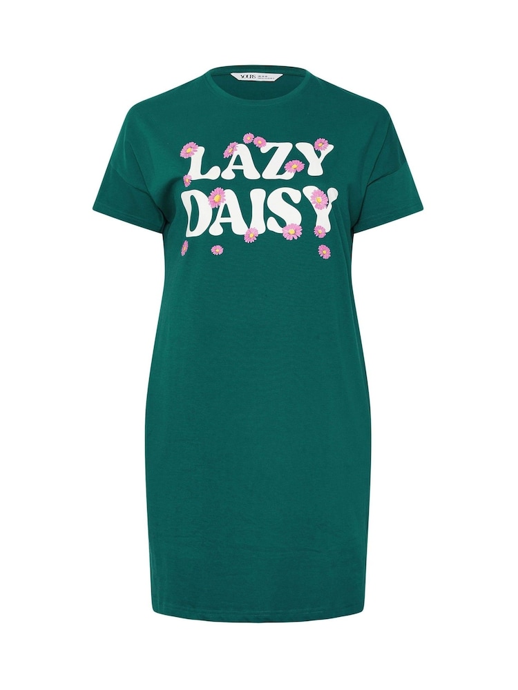 Yours Curve Green Lazy Daisy Sleep 100% Cotton T-Shirts 2 Pack - Image 8 of 8 Yours Curve Green Lazy Daisy Sleep 100% Cotton T-Shirts 2 Pack - Image 8 of 8