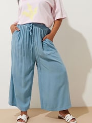 Yours Curve Blue Chambray Cullote Trousers - Image 1 of 5