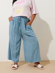 Yours Curve Blue Chambray Cullote Trousers - Image 3 of 5
